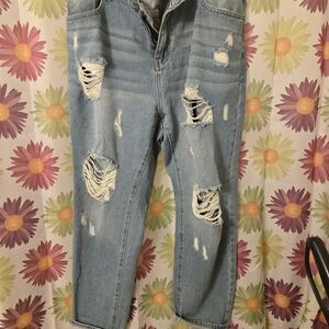 SHEIN Light Blue Distressed Boyfriend Jeans